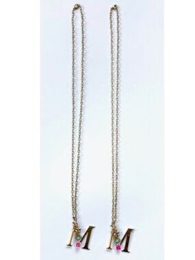 "M" Initial Whimsical Pendent Charm Necklace Flowers Dragonfly Coquette Gold (2)